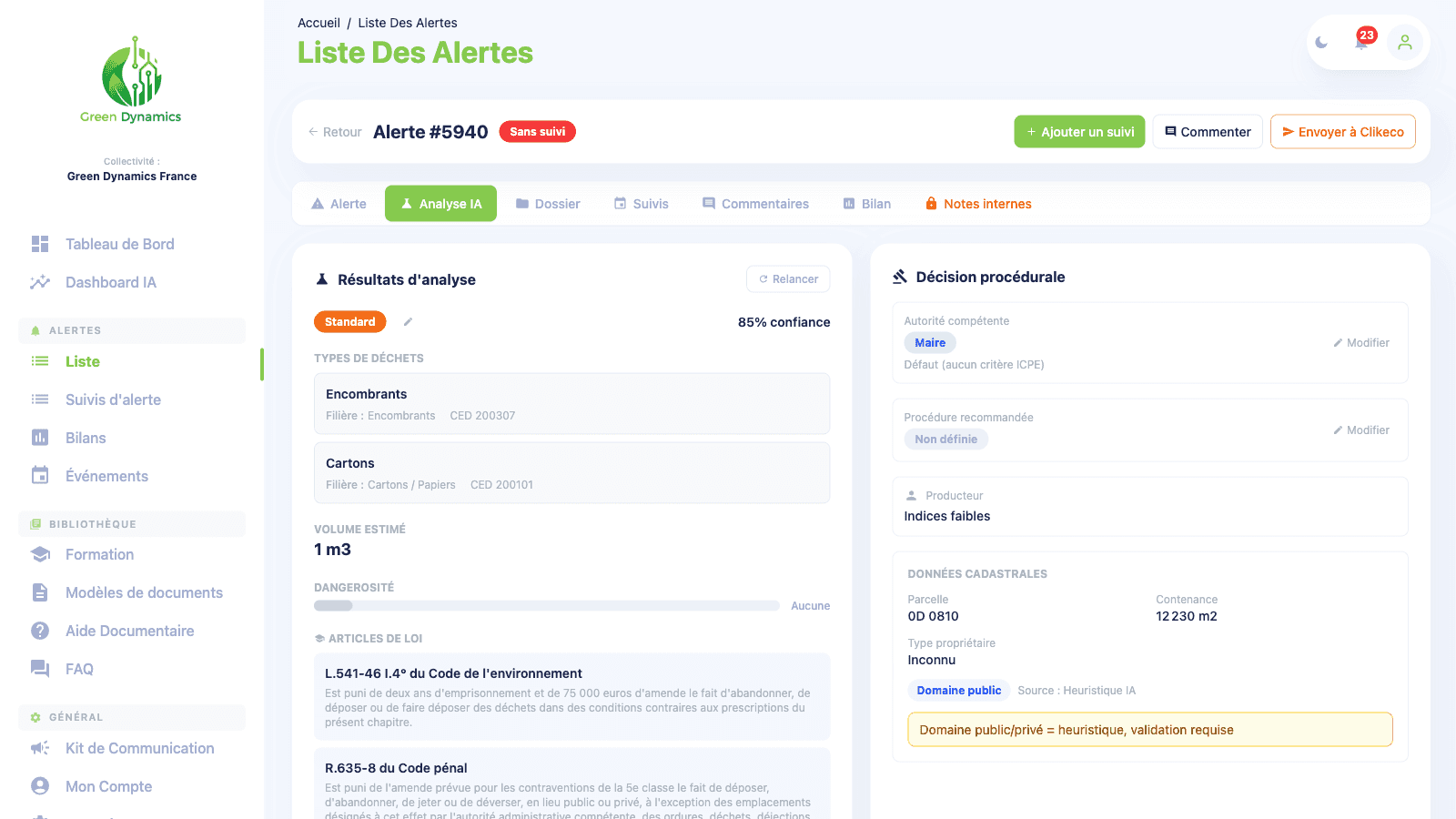 Interface Clean4AI pour qualifier un signalement de dépôt sauvage