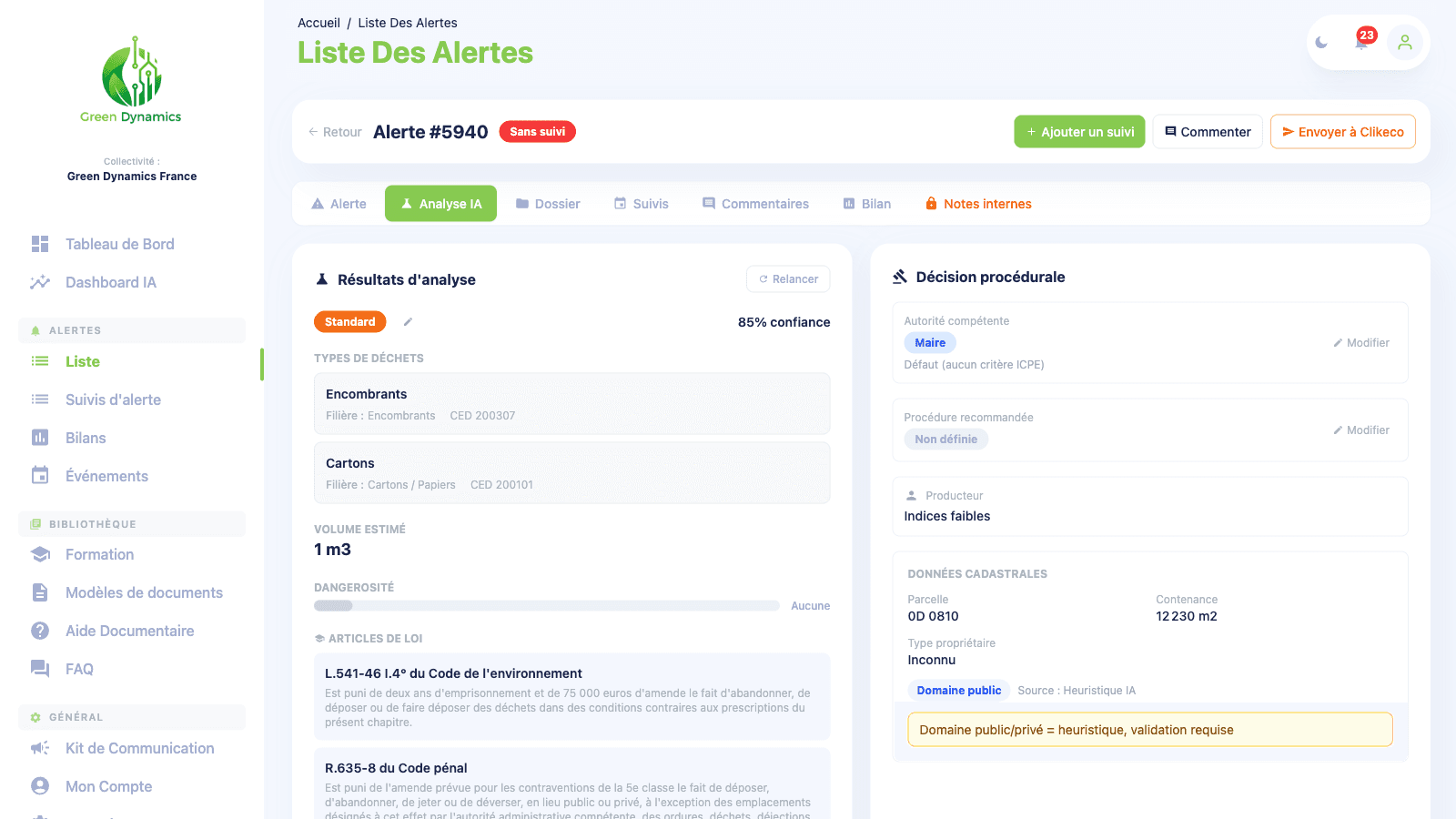 Interface Clean4AI pour qualifier un signalement de dépôt sauvage